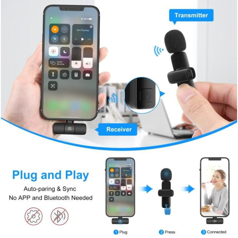 Беспроводной петличный микрофон для iPhone PULUZ PU3150B 2в1