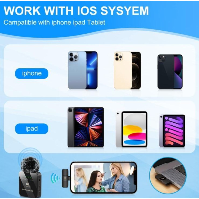 Бездротовий петличний мікрофон для iPhone / iPad, Lightning Puluz