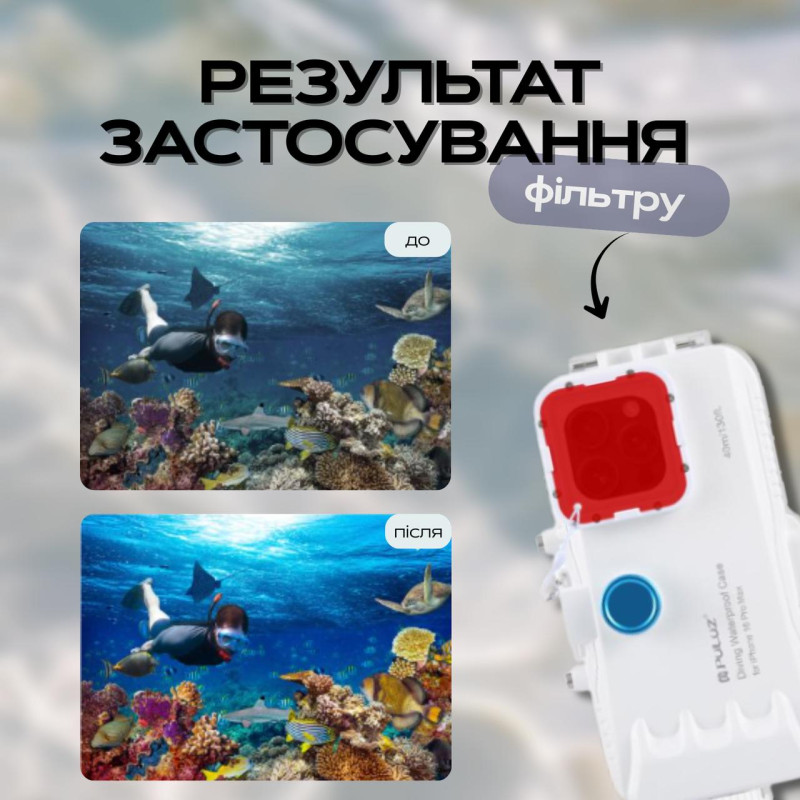 Водонепроникний чохол з червоним фільтром для iPhone 16 Pro Max до 40м Puluz PU9118T