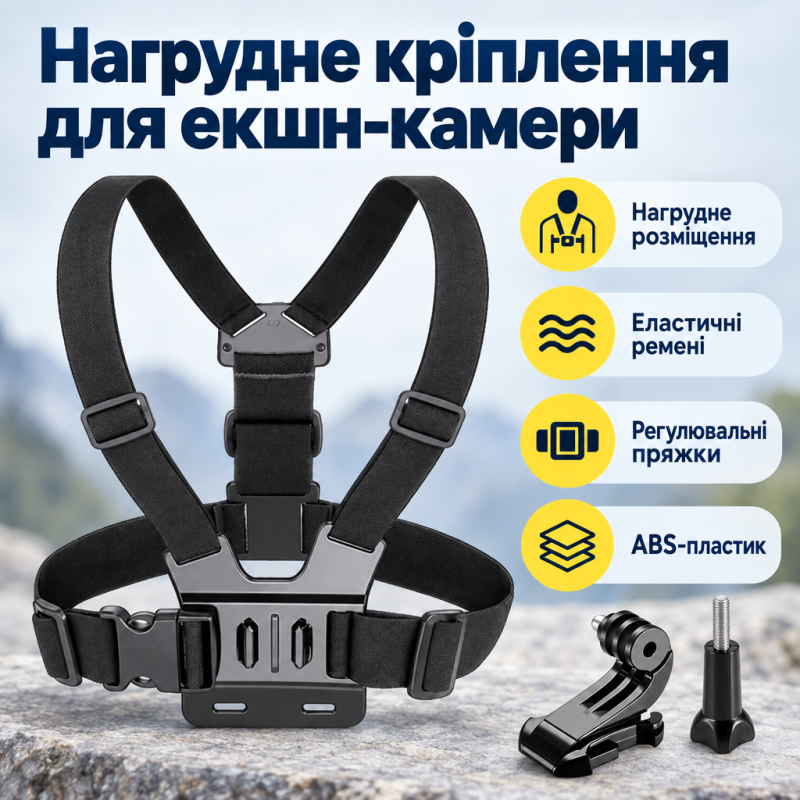 Нагрудне кріплення для екшн-камери GoPro, SJCam, Xiaomi, DJI з засувкою J-hook та гвинтом