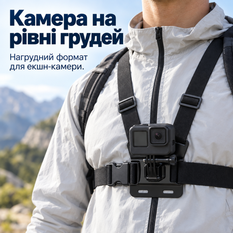 Нагрудне кріплення для екшн-камери GoPro, SJCam, Xiaomi, DJI з засувкою J-hook та гвинтом