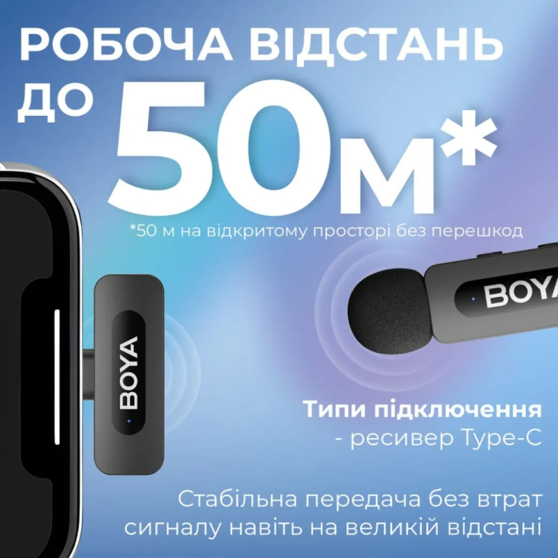 Мікрофон бездротовий подвійний Android iPhone 15 Type-C BOYA BY-V20 V2.0