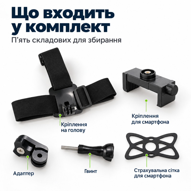 Кріплення на голову для смартфона або екшн-камери GoPro, Xiaomi, Sony, DJI