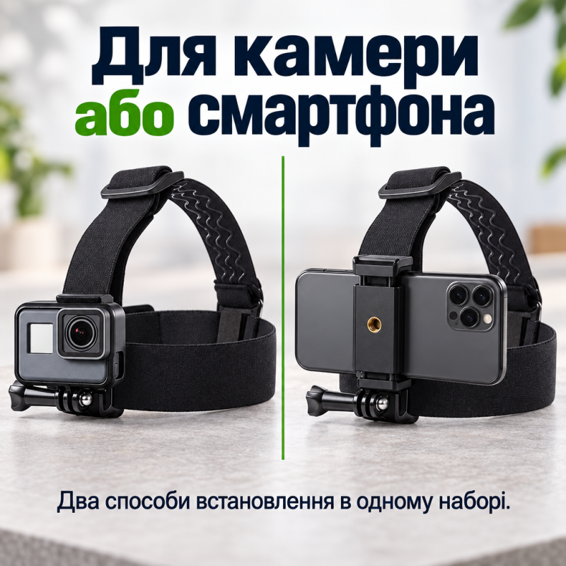 Набір кріплень на голову 5-в-1 для екшн-камери та смартфона 60–100 мм