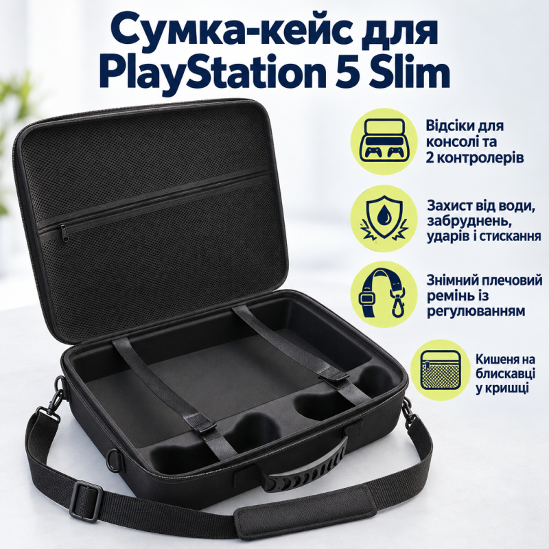 Сумка-кейс для PlayStation 5 Slim і 2 контролерів з плечовим ременем (Чорний)