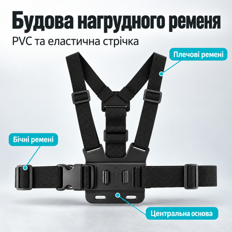 Нагрудне кріплення для екшн-камери та смартфона з поворотним тримачем 360°