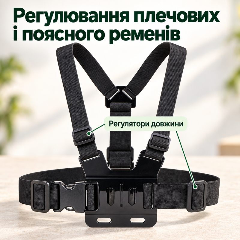 Кріплення на груди для смартфона, GoPro, DJI та інших камер з страхувальною гумовою сіткою