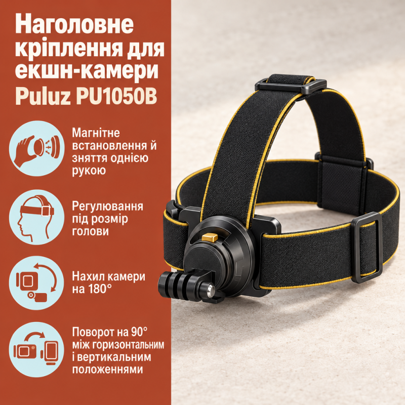 Кріплення на голову для екшн-камери Puluz PU1050B з магнітним швидкознімним механізмом