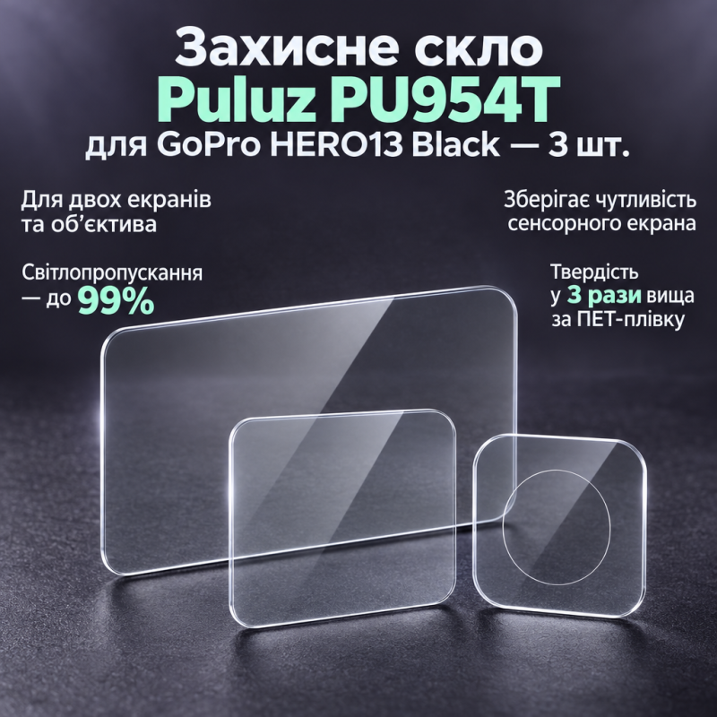 Захисне скло для GoPro HERO13 Black Puluz PU954T — набір для двох екранів та об’єктива