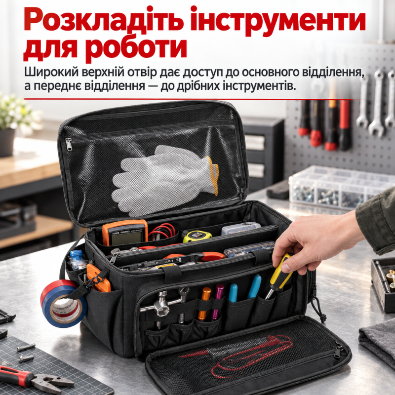 Сумка для інструментів та аксесуарів Rip-stop 36.7*21.5*20.5 см (Чорний)