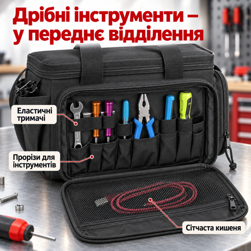 Сумка для інструментів та аксесуарів Rip-stop 36.7*21.5*20.5 см (Чорний)