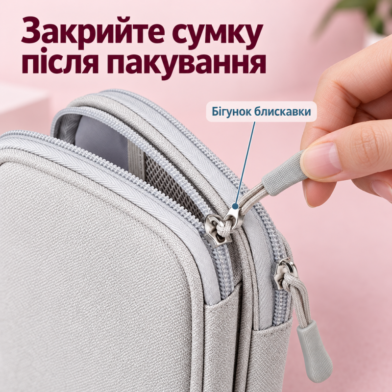 Сумка-органайзер для цифрових аксесуарів, проводів, кабелів, повербанка 2 відділення, 21 × 12 × 6,5 см (Cірий)