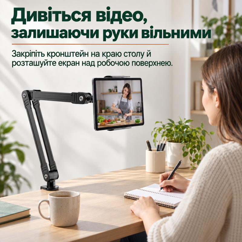 Тримач для телефону та планшета на струбцині на стіл, ліжко (54 см)