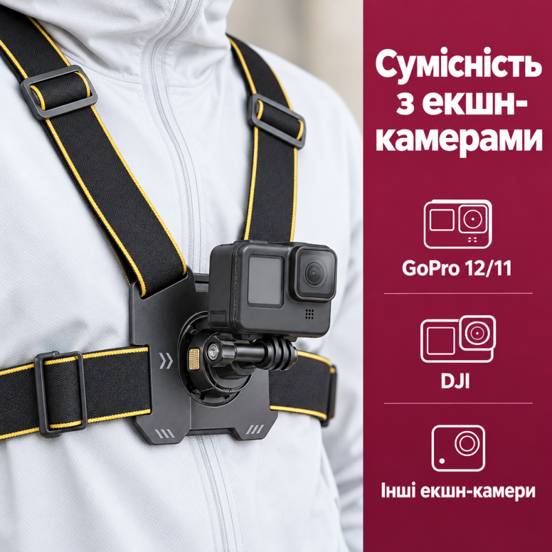 Нагрудне кріплення для екшн-камери Puluz PU1051B з магнітним адаптером для GoPro, DJI та інших екшн камер