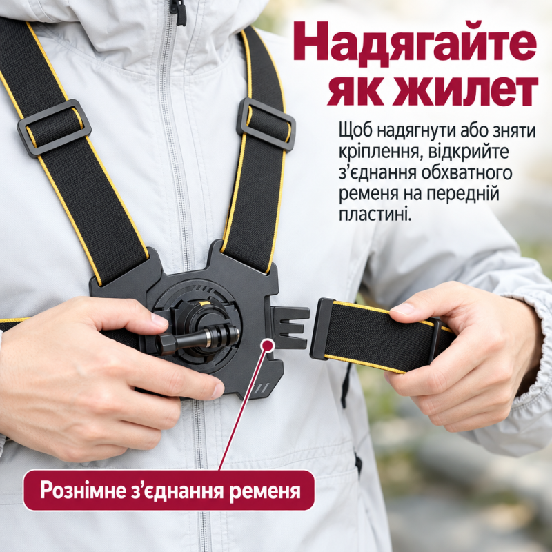 Нагрудне кріплення для екшн-камери Puluz PU1051B з магнітним адаптером для GoPro, DJI та інших екшн камер